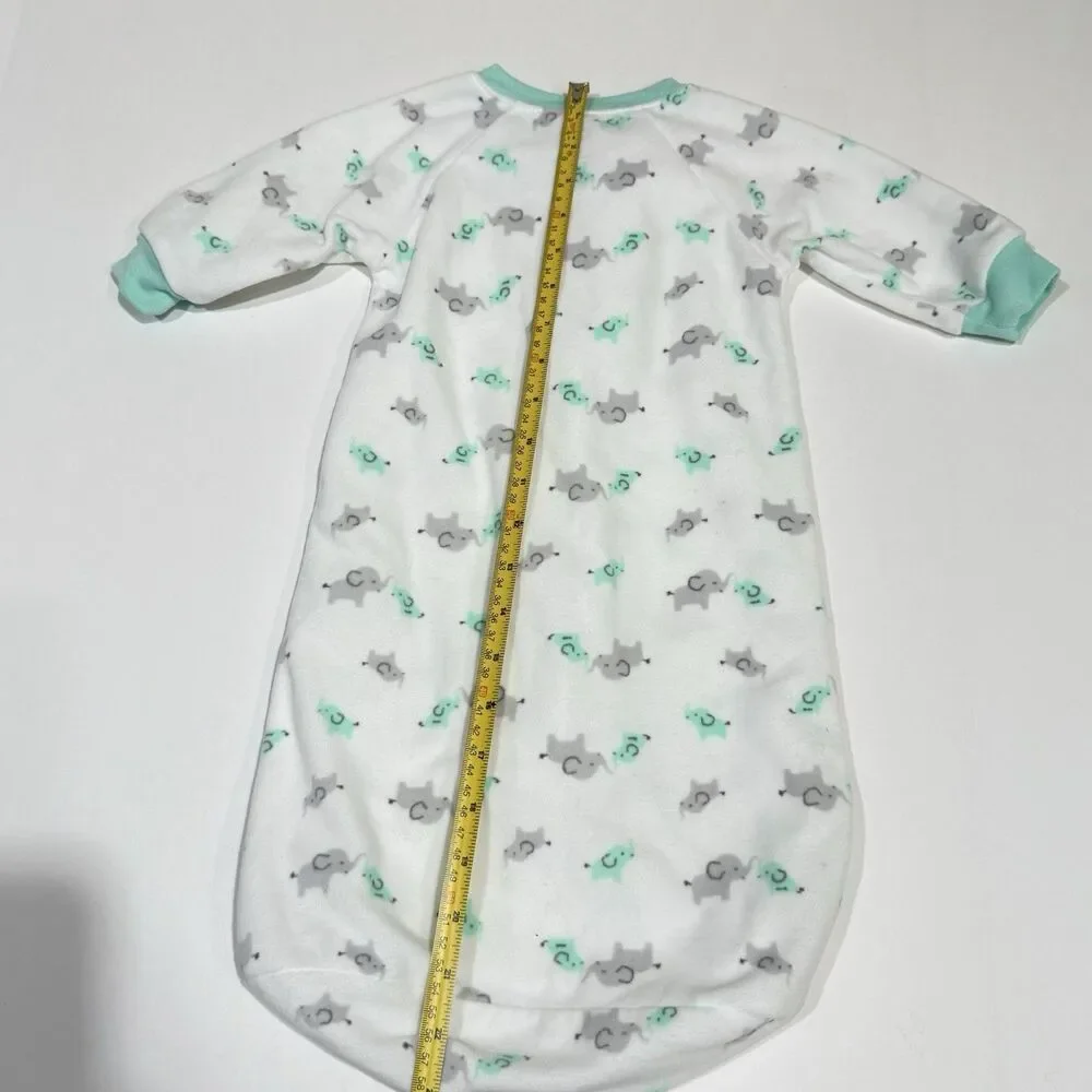 Child of Mine Baby Boy 0-9M Sleep Sack White Green & Gray Elephants Print Zipper